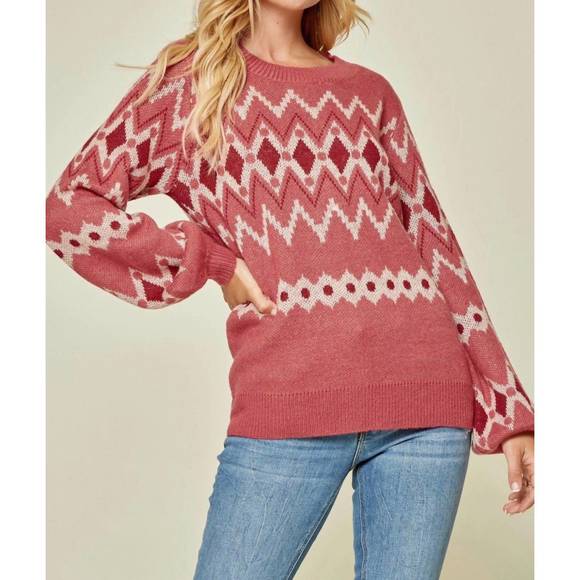 NEW ANDREE BY UNIT geometric sweater in marsala - Picture 1 of 3